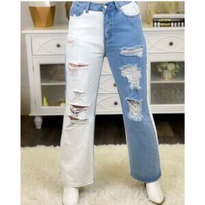 American Bazi Color Block Distressed Boyfriend Jeans Size Large NWT